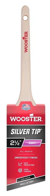 Wooster 5224-2-1/2 Paint Brush, Silver/White, Birchwood Handle, 2-1/2 in W, 2-11/16 in L Bristle, Polyester Bristle